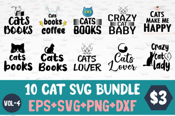 10 Cat SVG Bundle PNG Cutting Print Read