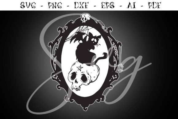 Black Cat on Skull SVG, Esoteric Animal