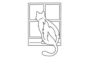 Cat Looking out Window Line Art Style
