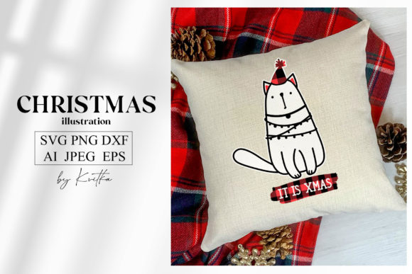 Christmas Cat Svg. Buffalo Plaid.