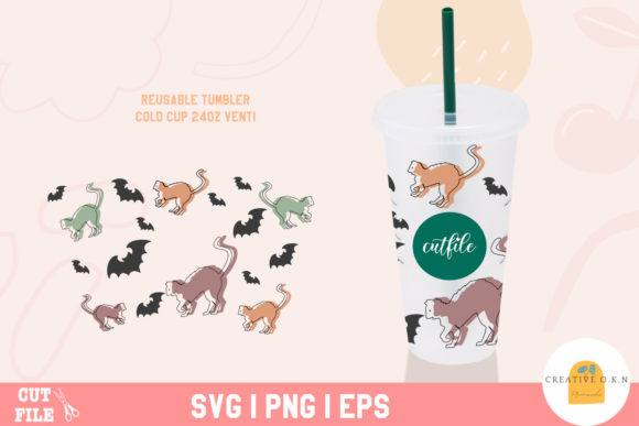 Halloween Full Wrap Bat and Cat Svg